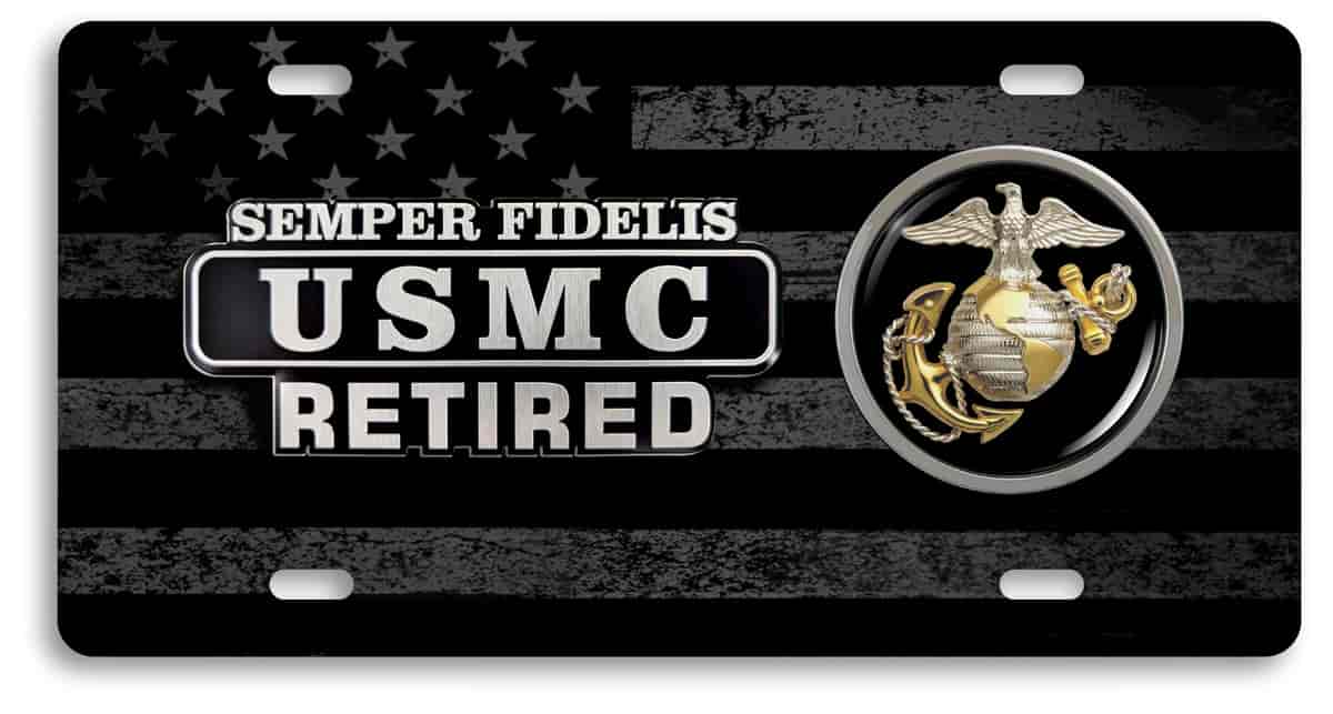 USMC - Retired Marine Corps EGA - Stainless Steel Car License Plate